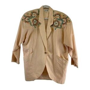 Cedars Western Blazer Jacket One Button Shoulder Pads Coral Turquoise Beaded Med